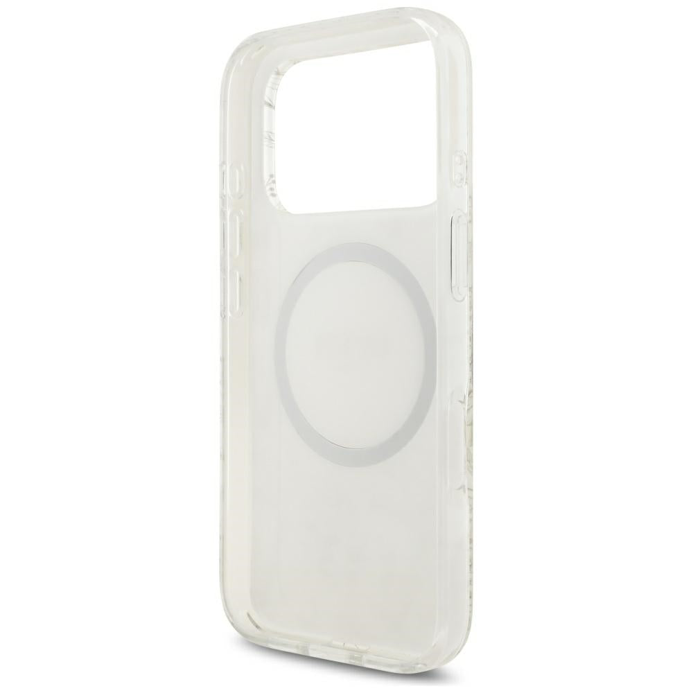 MagSafe ovitek za Apple iPhone 18 Pro Max / 17 Pro Max, Guess, IML cvetovi z elektroprevleko in bisernim trakom, bela
