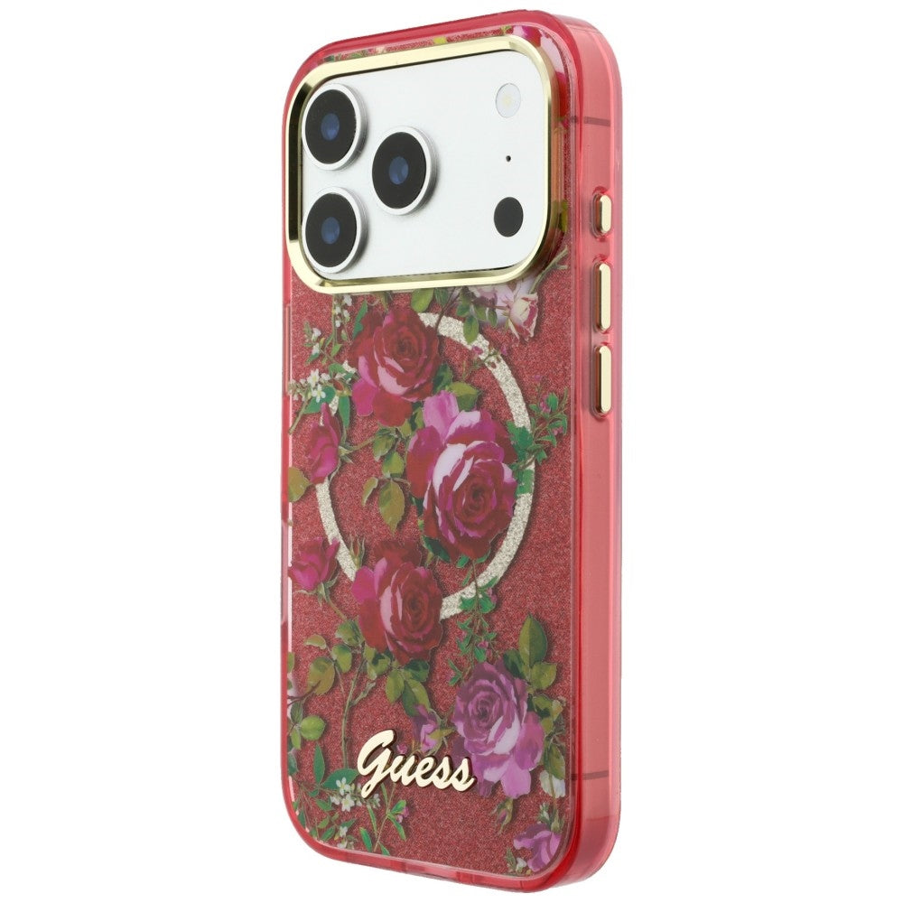 MagSafe ovitek za Apple iPhone 18 Pro Max / 17 Pro Max, Guess, IML Bleščeče cvetlice vrtnic, Vijoličen