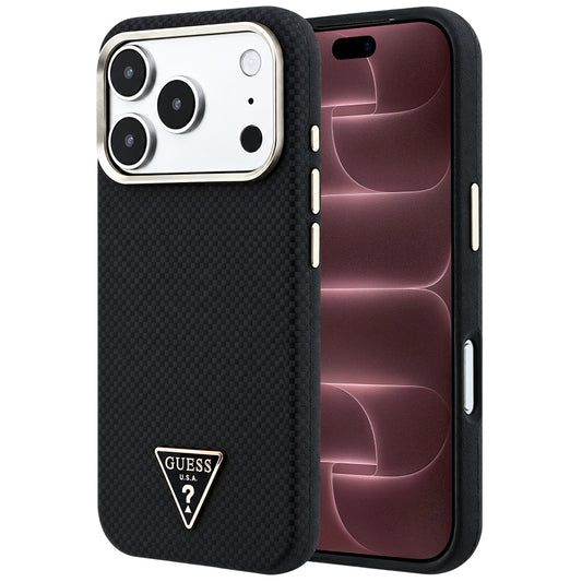MagSafe ovitek za Apple iPhone 18 Pro Max / 17 Pro Max, Guess, Kevlar trikotni logotip, črn