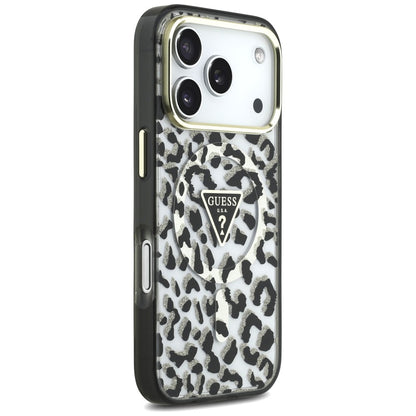 Ovitek MagSafe za Apple iPhone 18 Pro Max / 17 Pro Max, Guess, Leopard Glitter Triangle Logo, Črn
