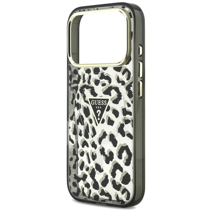 Ovitek MagSafe za Apple iPhone 18 Pro Max / 17 Pro Max, Guess, Leopard Glitter Triangle Logo, Črn