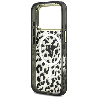 Ovitek MagSafe za Apple iPhone 18 Pro Max / 17 Pro Max, Guess, Leopard Glitter Triangle Logo, Črn