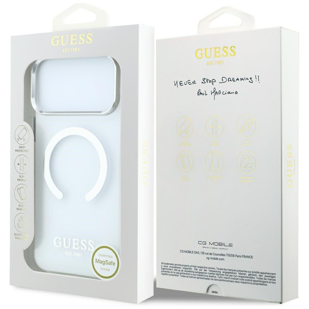 MagSafe Case for Apple iPhone 18 Pro Max / 17 Pro Max, Guess, Metal Outline, Silver