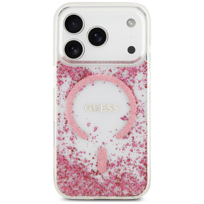 Ovitek MagSafe za Apple iPhone 18 Pro Max / 17 Pro Max, Guess, smolnat spodnji del z bleščicami, roza