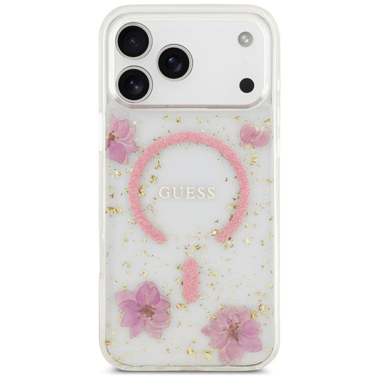 MagSafe ovitek za Apple iPhone 18 Pro Max / 17 Pro Max, Guess, Resin Flowers and Glitter, roza