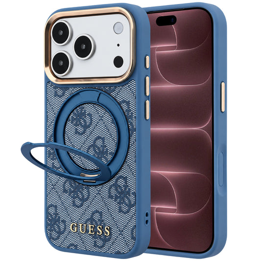 MagSafe ovitek za Apple iPhone 18 Pro Max / 17 Pro Max, Guess, Ring Stand 360 4G Classic Logo, modra