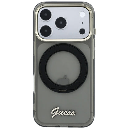 MagSafe ovitek za Apple iPhone 18 Pro Max / 17 Pro Max, Guess, Ring Stand Script Metal Logo, Črn