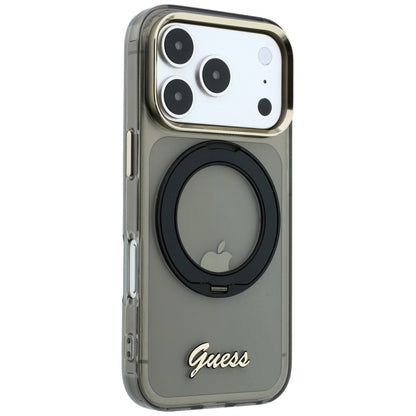 MagSafe ovitek za Apple iPhone 18 Pro Max / 17 Pro Max, Guess, Ring Stand Script Metal Logo, Črn