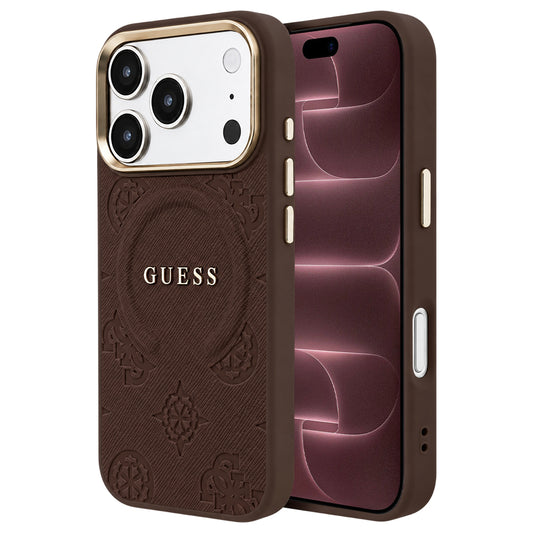 MagSafe ovitek za Apple iPhone 18 Pro Max / 17 Pro Max, Guess, Saffiano Peony Ring, rjav
