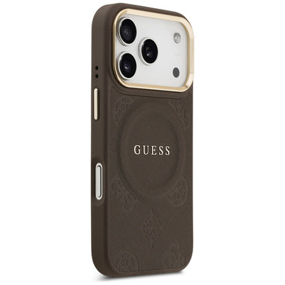 MagSafe Case for Apple iPhone 18 Pro Max / 17 Pro Max, Guess, Saffiano Peony Ring, Brown