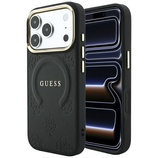 MagSafe ovitek za Apple iPhone 18 Pro Max / 17 Pro Max, Guess, Saffiano Peony Ring, Črn