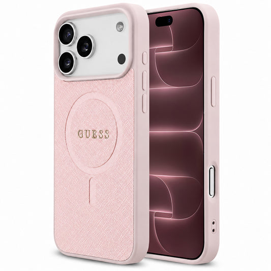 Ovitek MagSafe za Apple iPhone 18 Pro Max / 17 Pro Max, Guess, Saffiano, roza