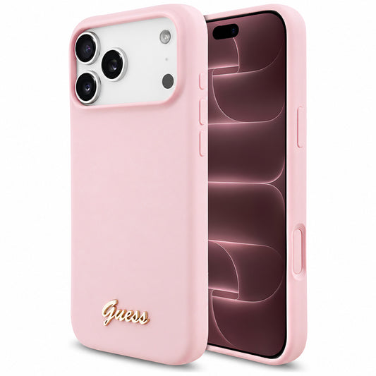 MagSafe ovitek za Apple iPhone 18 Pro Max / 17 Pro Max, Guess, Script Metal Logo, Roza