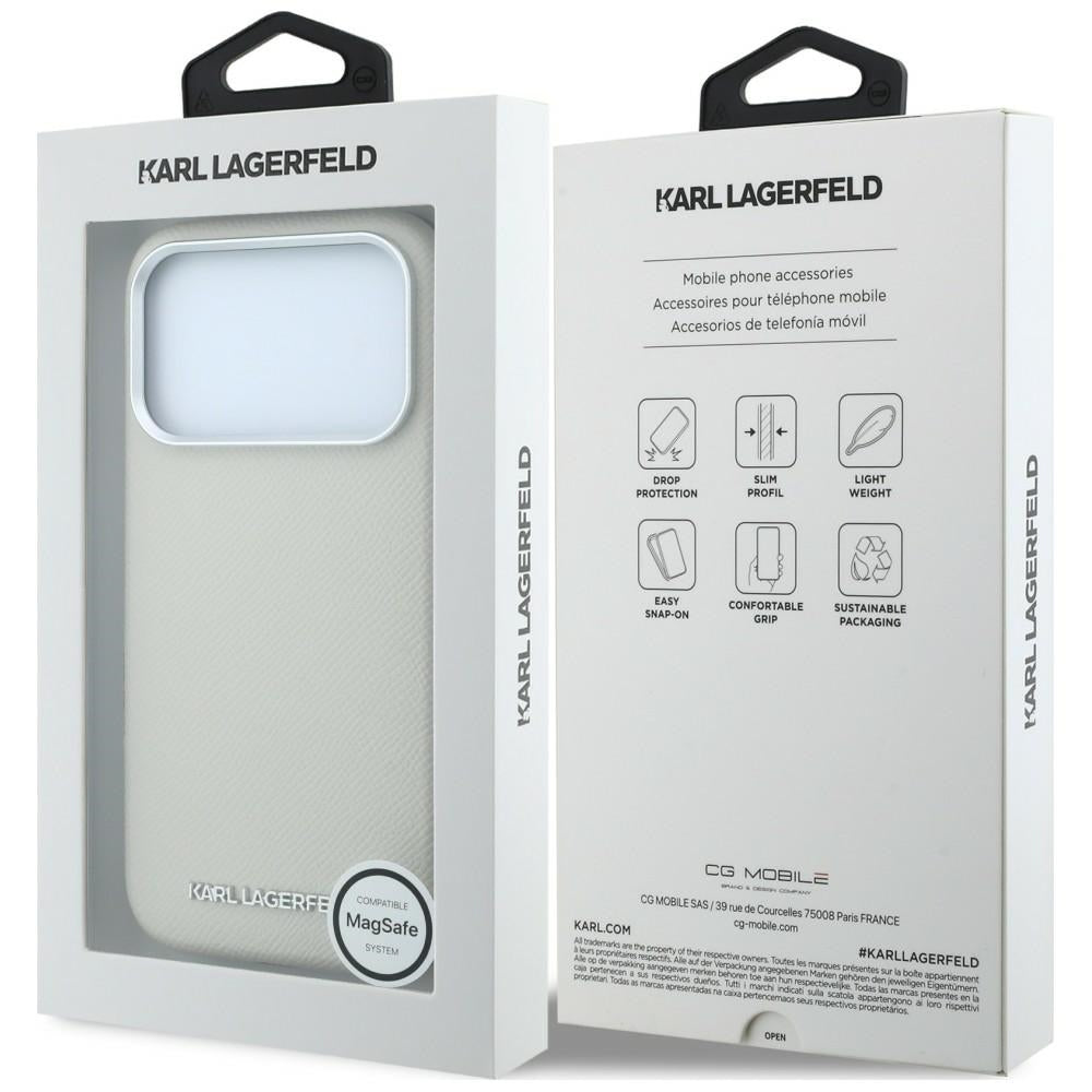 MagSafe Case for Apple iPhone 18 Pro Max / 17 Pro Max, Karl Lagerfeld, Grained Elongated Logo, Beige