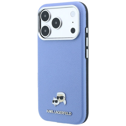 MagSafe Case for Apple iPhone 18 Pro Max / 17 Pro Max, Karl Lagerfeld, Grained Karl & Choupette Head's Metal, Blue