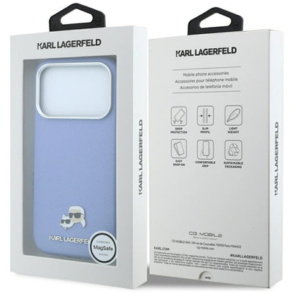 MagSafe Case for Apple iPhone 18 Pro Max / 17 Pro Max, Karl Lagerfeld, Grained Karl & Choupette Head's Metal, Blue