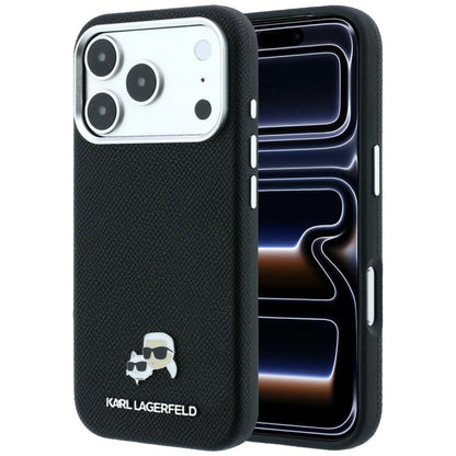 MagSafe Case for Apple iPhone 18 Pro Max / 17 Pro Max, Karl Lagerfeld, Grained KC Heads, Black