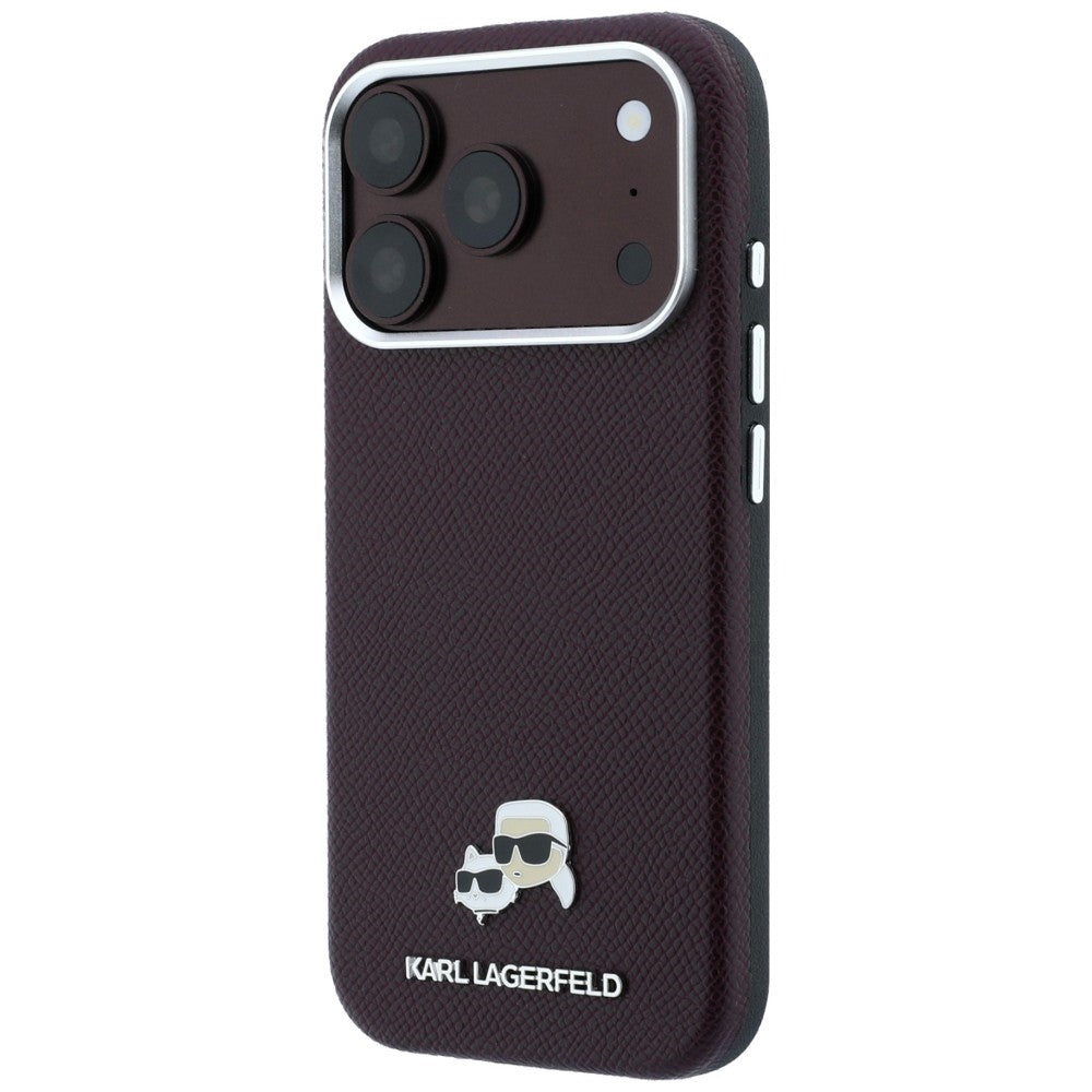 MagSafe Case for Apple iPhone 18 Pro Max / 17 Pro Max, Karl Lagerfeld, Grained KC Heads, Burgundy