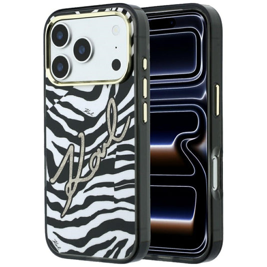 MagSafe ovitek za Apple iPhone 18 Pro Max / 17 Pro Max, Karl Lagerfeld, HC IML Signature Zebra Glitter Gold, Črn