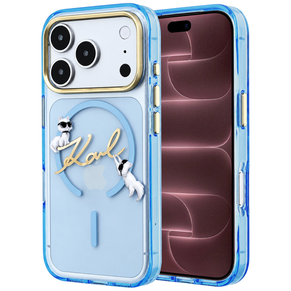 MagSafe Case for Apple iPhone 18 Pro Max / 17 Pro Max, Karl Lagerfeld, IML Choupette Karl Script Logo, Blue