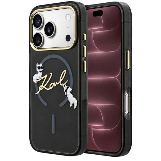 MagSafe ovitek za Apple iPhone 18 Pro Max / 17 Pro Max, Karl Lagerfeld, IML Choupette Karl Script Logo, Črn