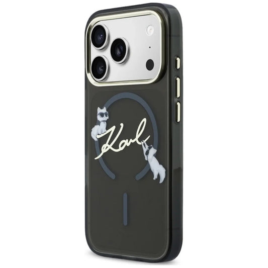 MagSafe ovitek za Apple iPhone 18 Pro Max / 17 Pro Max, Karl Lagerfeld, IML Choupette Karl Script Logo, Črn