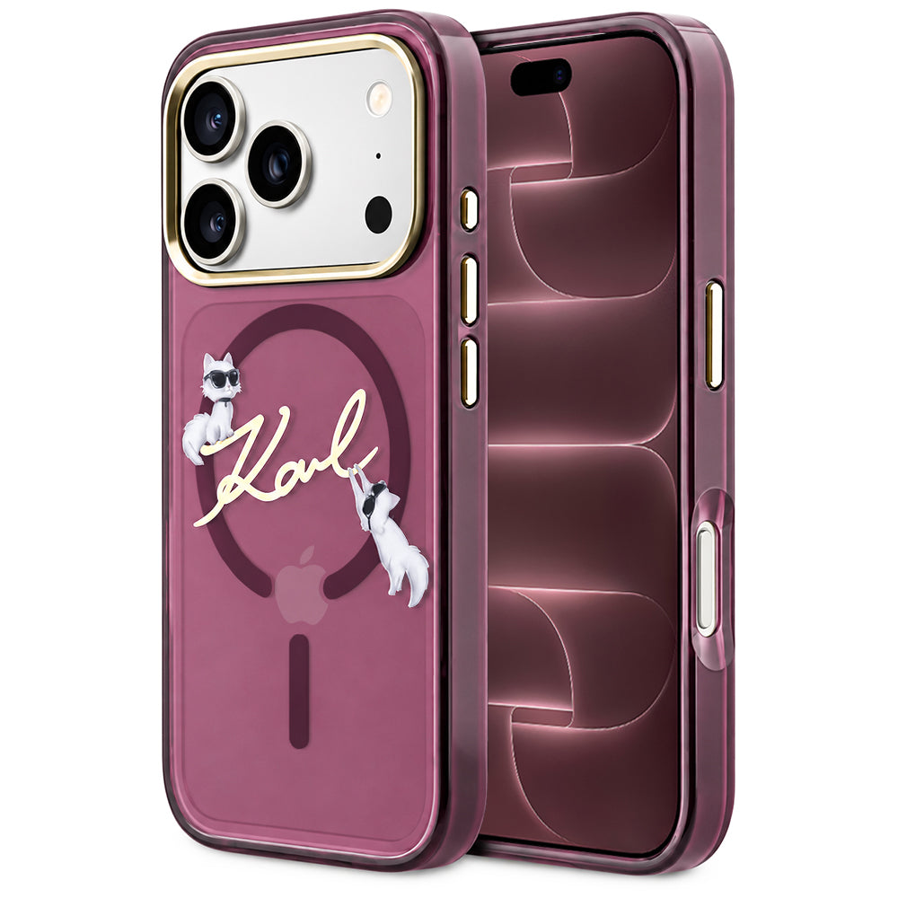 MagSafe ovitek za Apple iPhone 18 Pro Max / 17 Pro Max, Karl Lagerfeld, IML Choupette Karl Script Logo, Vijoličen