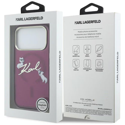 MagSafe ovitek za Apple iPhone 18 Pro Max / 17 Pro Max, Karl Lagerfeld, IML Choupette Karl Script Logo, Vijoličen