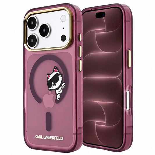 MagSafe ovitek za Apple iPhone 18 Pro Max / 17 Pro Max, Karl Lagerfeld, IML Peekaboo tisk in kovinski okvir, Vijoličen