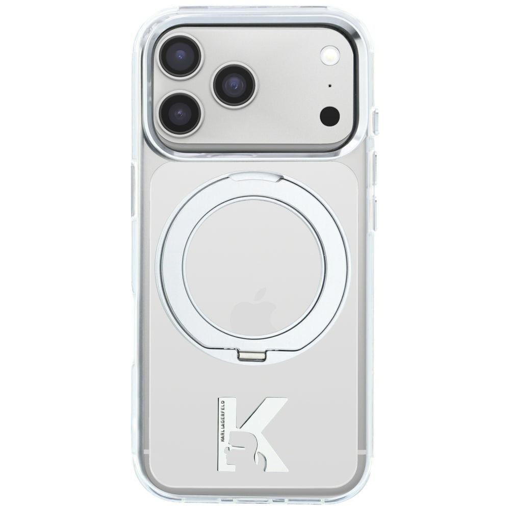 MagSafe ovitek za Apple iPhone 18 Pro Max / 17 Pro Max, Karl Lagerfeld, IML Ring Stand Kameo Metal, Prozoren
