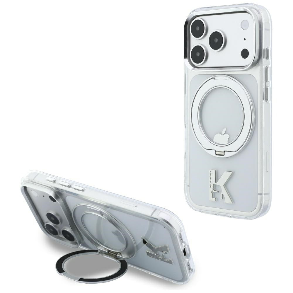 MagSafe ovitek za Apple iPhone 18 Pro Max / 17 Pro Max, Karl Lagerfeld, IML Ring Stand Kameo Metal, Prozoren