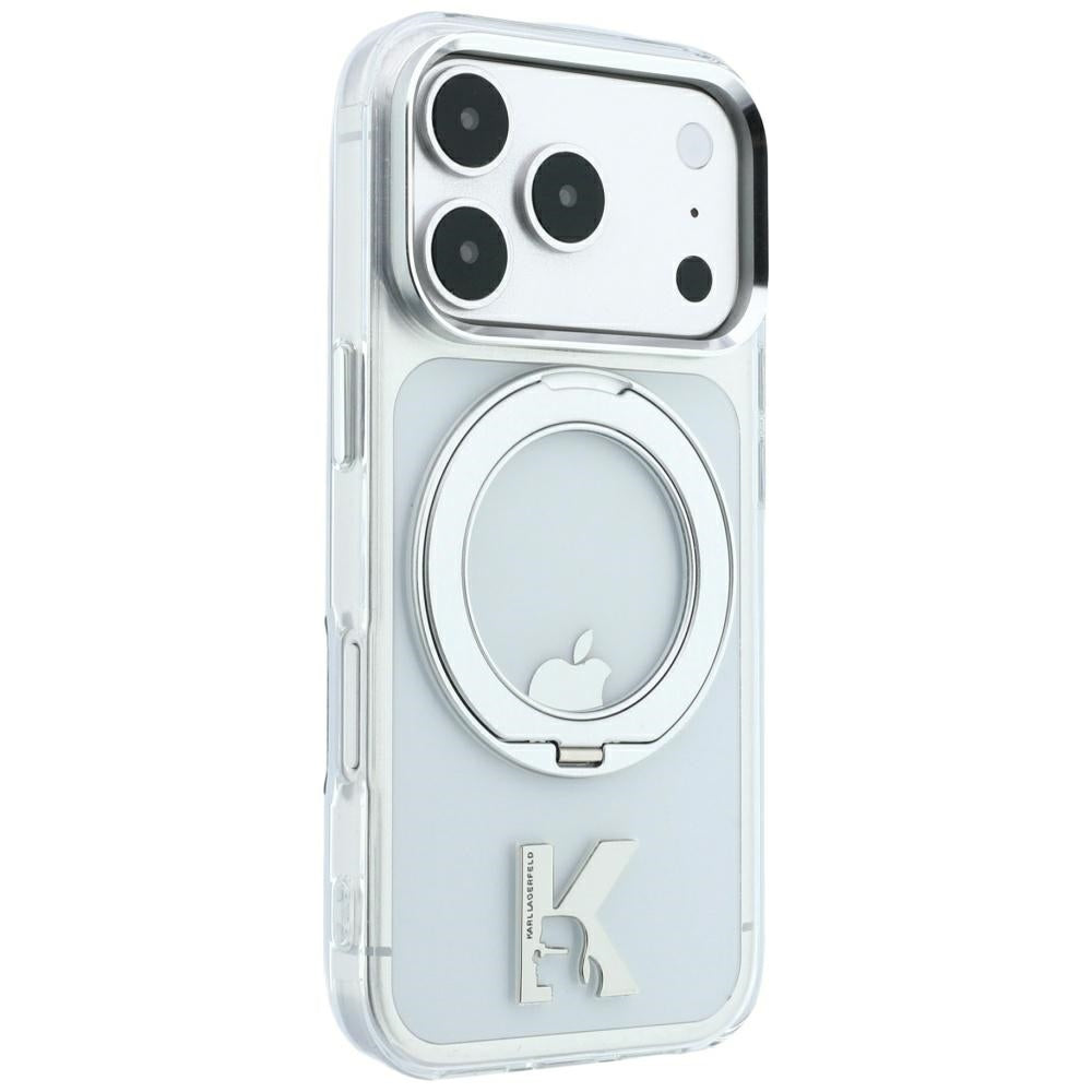 MagSafe ovitek za Apple iPhone 18 Pro Max / 17 Pro Max, Karl Lagerfeld, IML Ring Stand Kameo Metal, Prozoren