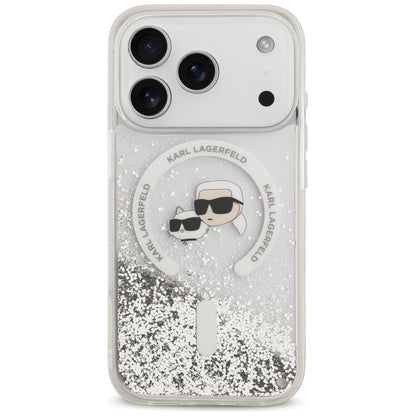 Ovitek MagSafe za Apple iPhone 18 Pro Max / 17 Pro Max, Karl Lagerfeld, Liquid Glitter Karl & Choupette Head's, Prozoren