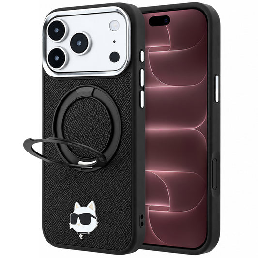 Ovitek MagSafe za Apple iPhone 18 Pro Max / 17 Pro Max, Karl Lagerfeld, Ring Stand 360 Choupette Pin, črn