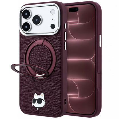 MagSafe ovitek za Apple iPhone 18 Pro Max / 17 Pro Max, Karl Lagerfeld, Saffiano obroč stojalo 360 Choupette zatič, Vijoličen