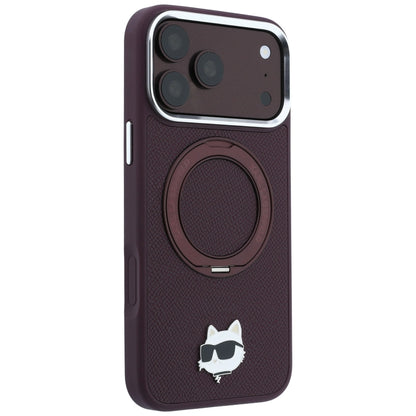 MagSafe ovitek za Apple iPhone 18 Pro Max / 17 Pro Max, Karl Lagerfeld, Saffiano obroč stojalo 360 Choupette zatič, Vijoličen