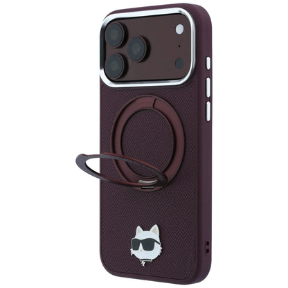 MagSafe ovitek za Apple iPhone 18 Pro Max / 17 Pro Max, Karl Lagerfeld, Saffiano obroč stojalo 360 Choupette zatič, Vijoličen