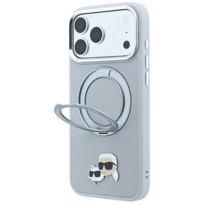 Ovitek MagSafe za Apple iPhone 18 Pro Max / 17 Pro Max, Karl Lagerfeld, Ring Stand 360 Karl & Choupette Pin, siv