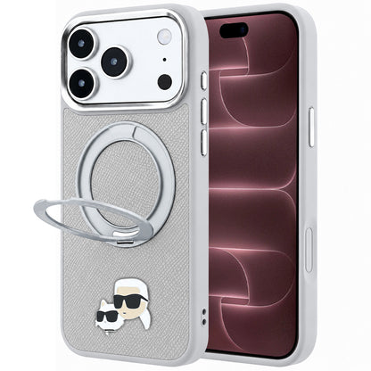 Ovitek MagSafe za Apple iPhone 18 Pro Max / 17 Pro Max, Karl Lagerfeld, Ring Stand 360 Karl & Choupette Pin, siv