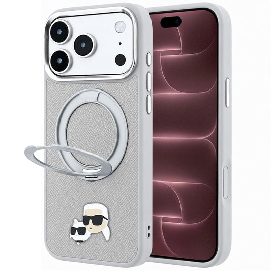 Ovitek MagSafe za Apple iPhone 18 Pro Max / 17 Pro Max, Karl Lagerfeld, Ring Stand 360 Karl & Choupette Pin, siv
