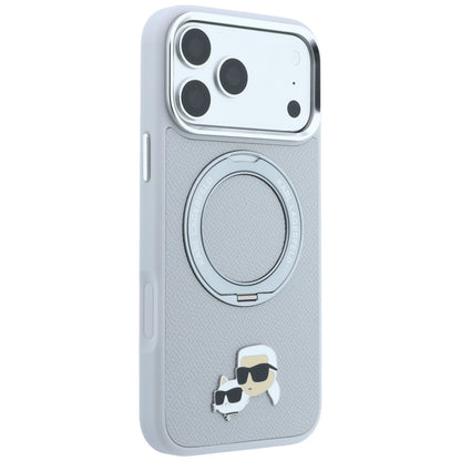 Ovitek MagSafe za Apple iPhone 18 Pro Max / 17 Pro Max, Karl Lagerfeld, Ring Stand 360 Karl & Choupette Pin, siv