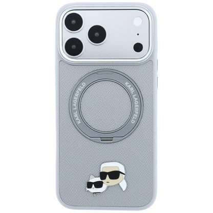 Ovitek MagSafe za Apple iPhone 18 Pro Max / 17 Pro Max, Karl Lagerfeld, Ring Stand 360 Karl & Choupette Pin, siv