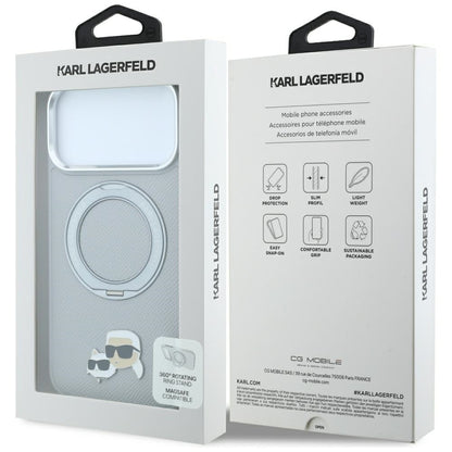 Ovitek MagSafe za Apple iPhone 18 Pro Max / 17 Pro Max, Karl Lagerfeld, Ring Stand 360 Karl & Choupette Pin, siv