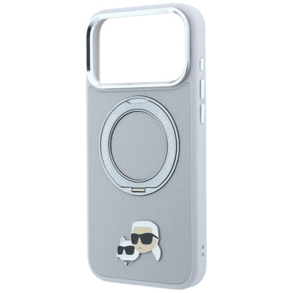 Ovitek MagSafe za Apple iPhone 18 Pro Max / 17 Pro Max, Karl Lagerfeld, Ring Stand 360 Karl & Choupette Pin, siv