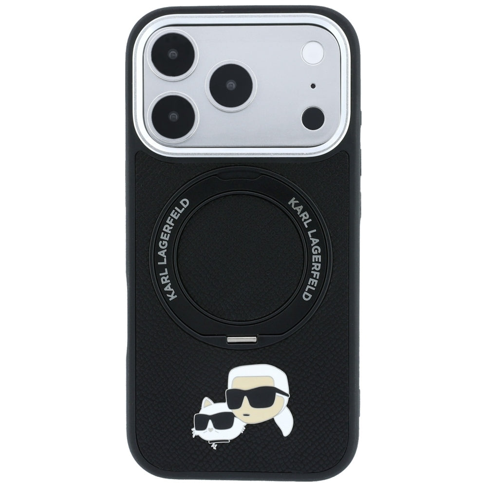 MagSafe ovitek za Apple iPhone 18 Pro Max / 17 Pro Max, Karl Lagerfeld, Ring Stand 360 Karl & Choupette Pin, Črn