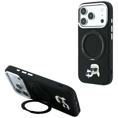 MagSafe ovitek za Apple iPhone 18 Pro Max / 17 Pro Max, Karl Lagerfeld, Ring Stand 360 Karl & Choupette Pin, Črn
