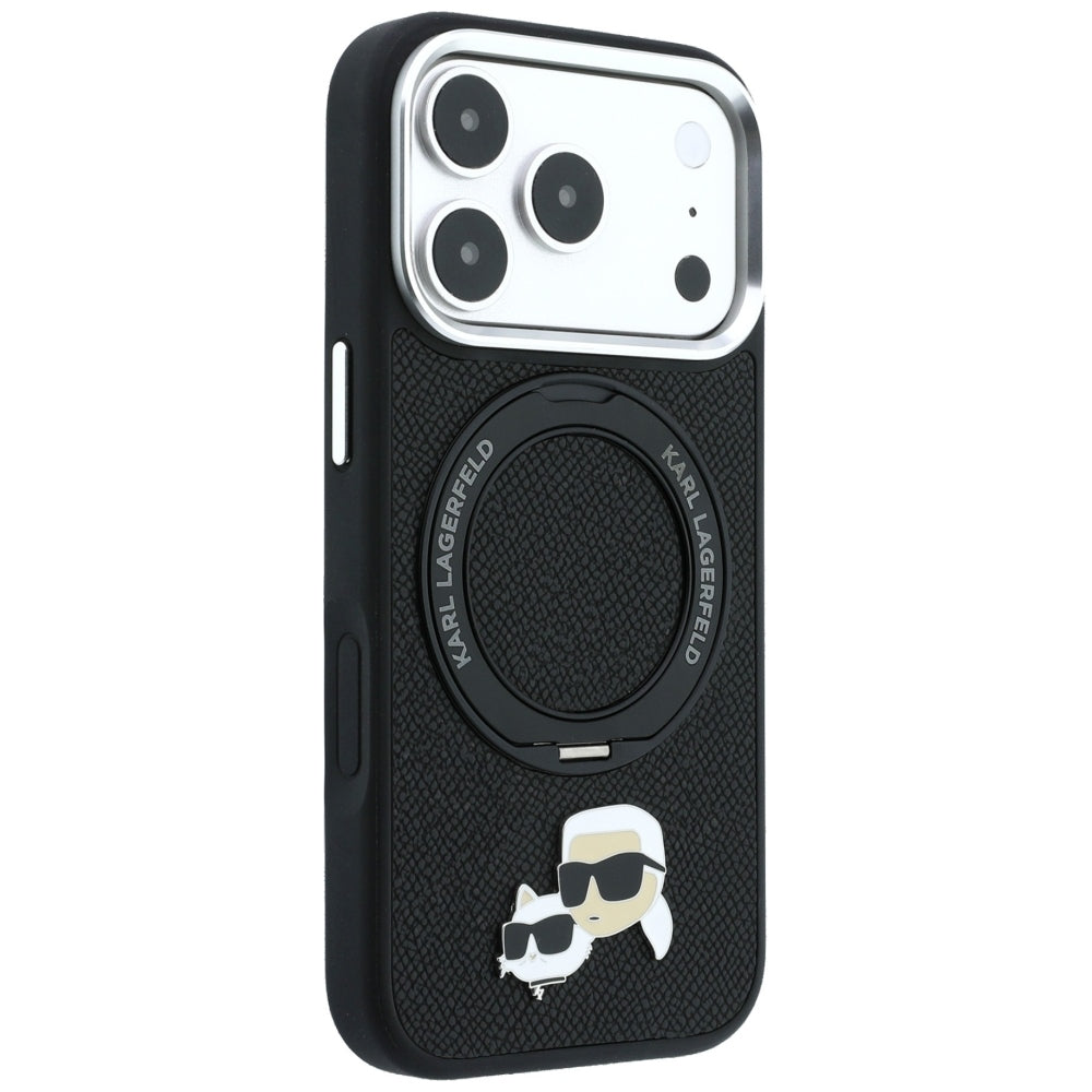 MagSafe ovitek za Apple iPhone 18 Pro Max / 17 Pro Max, Karl Lagerfeld, Ring Stand 360 Karl & Choupette Pin, Črn