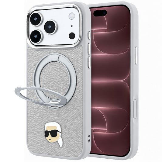 MagSafe ovitek za Apple iPhone 18 Pro Max / 17 Pro Max, Karl Lagerfeld, Ring Stand 360 Karl Pin, siv
