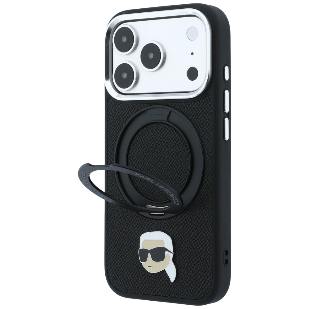 MagSafe Case for Apple iPhone 18 Pro Max / 17 Pro Max, Karl Lagerfeld, Ring Stand 360 Karl Pin, Black