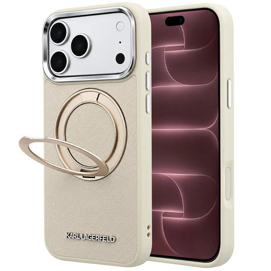 MagSafe ovitek za Apple iPhone 18 Pro Max / 17 Pro Max, Karl Lagerfeld, Ring Stand 360 Saffiano, bež barve